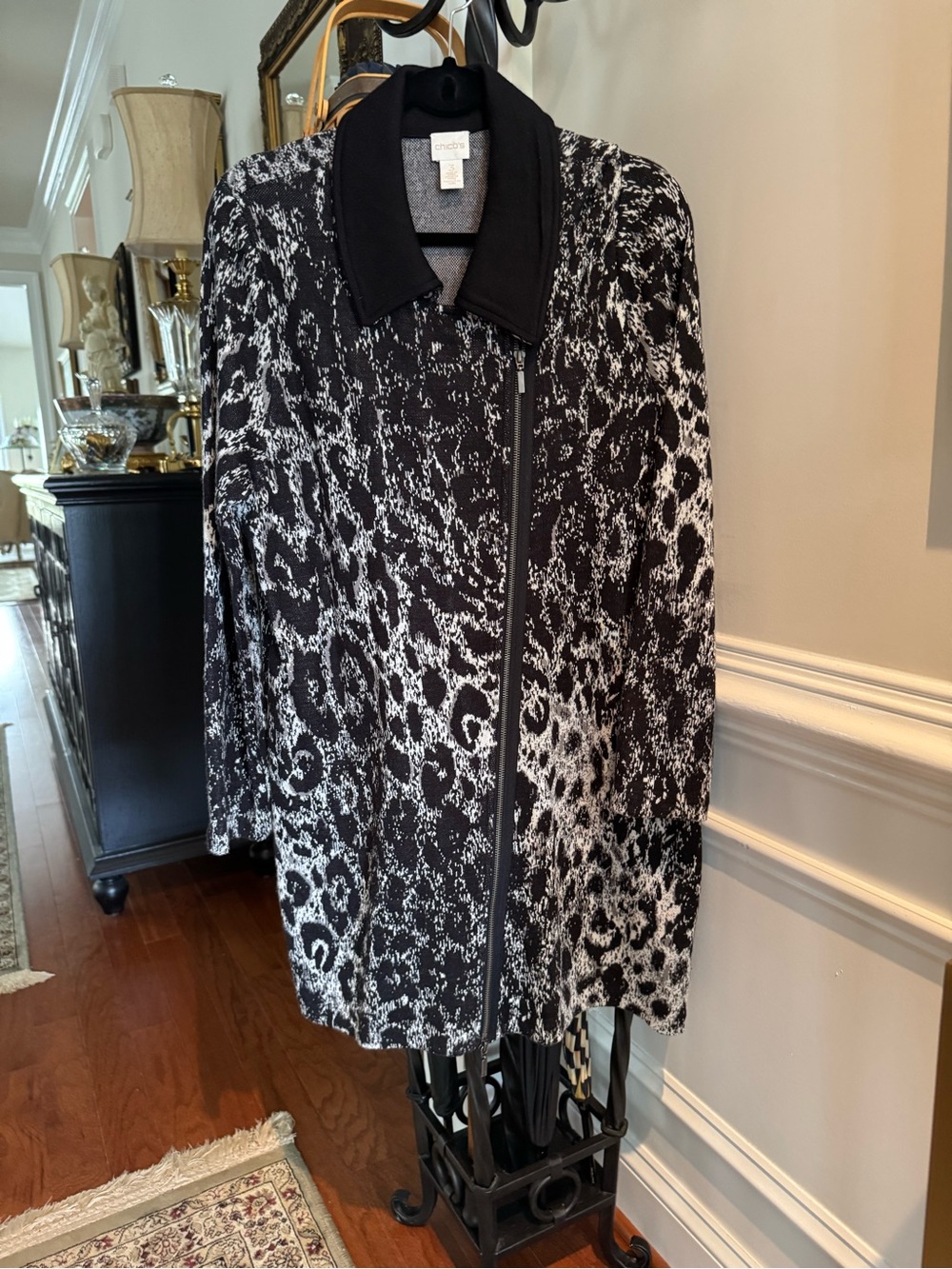 Chico's Black & White Animal Print Knit Jacket